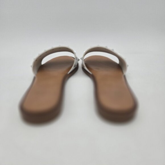 Sincerely Jules Womens 9 White Strap Slide Silver Studded Sandals Slip On Padded - Picture 5 of 8